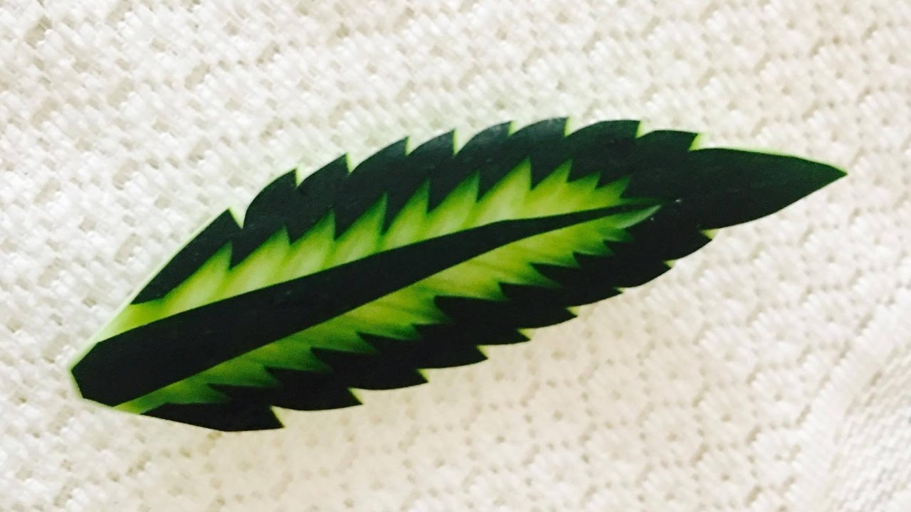 How to carving The Basic leaf form green Zucchini No.1 for beginner by chef NAMTARN