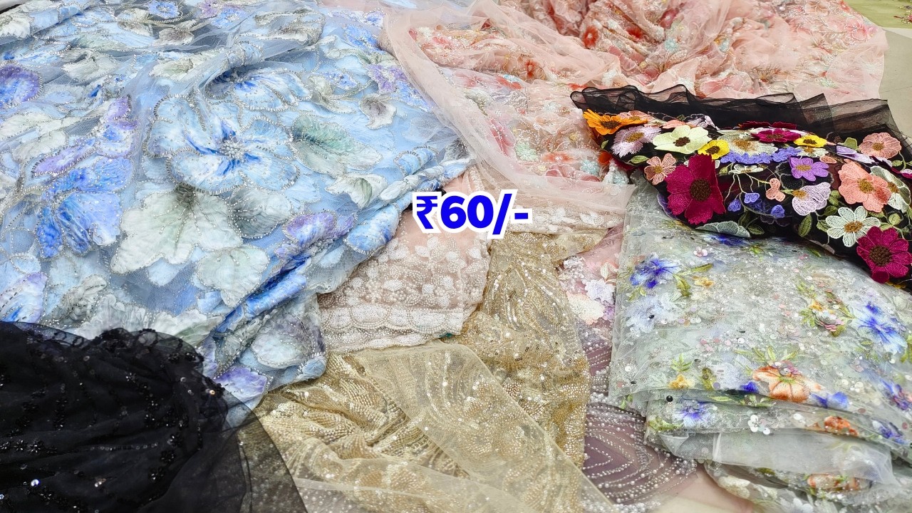 Fabrics Special SALE! ₹60/- Boutique Style Fabric Designer Dresses At Wholesale Prices Lace Borders