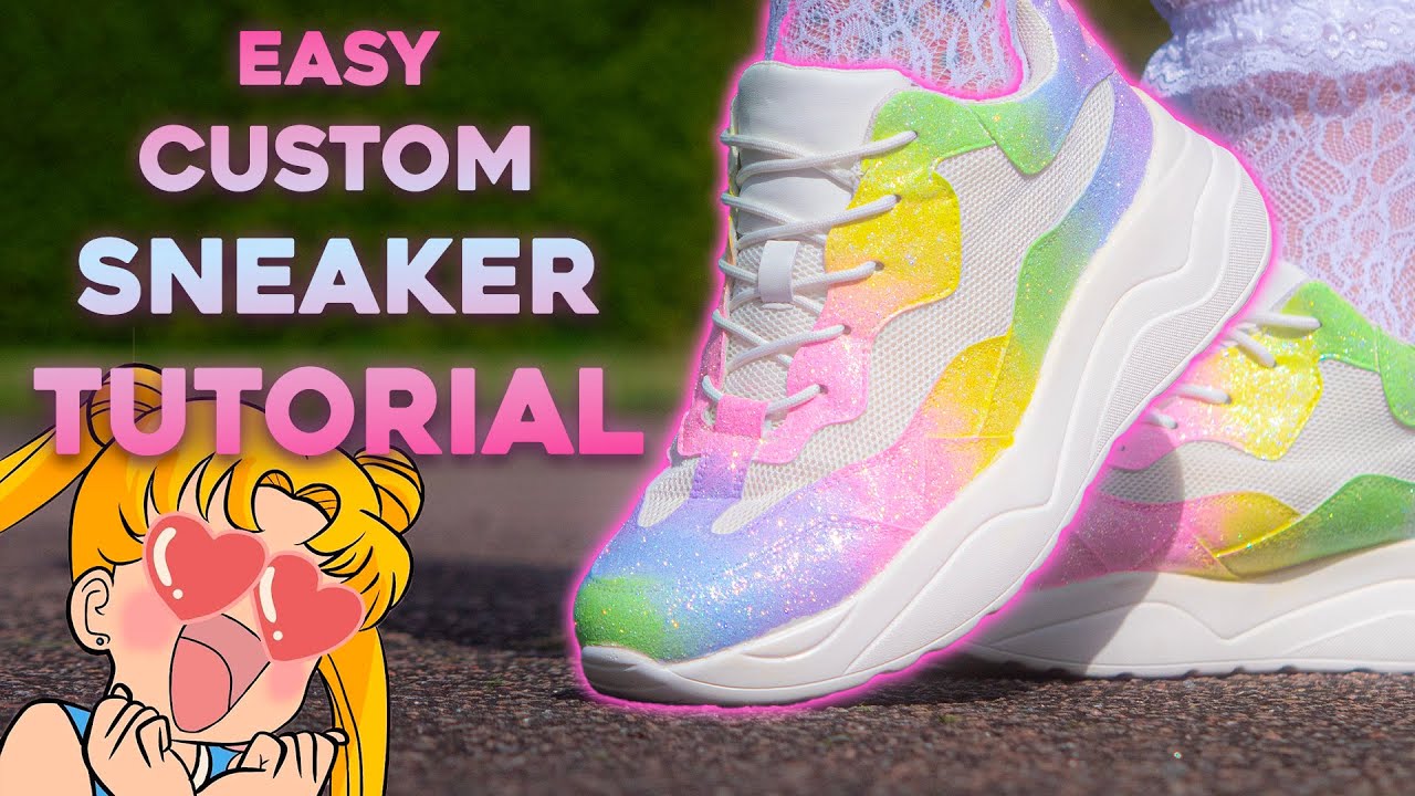 How too customize shoes for the first time! Rainbow colored glitter sneakers tutorial!