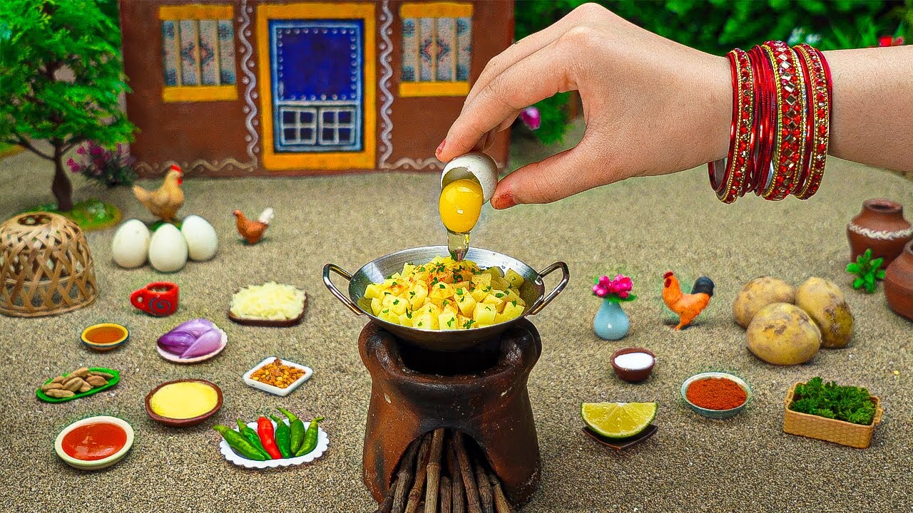 How to Make Miniature Village Omelette Cooking 🍳 Real Egg in Tiny Clay Kitchen🔥Yummy Cooking