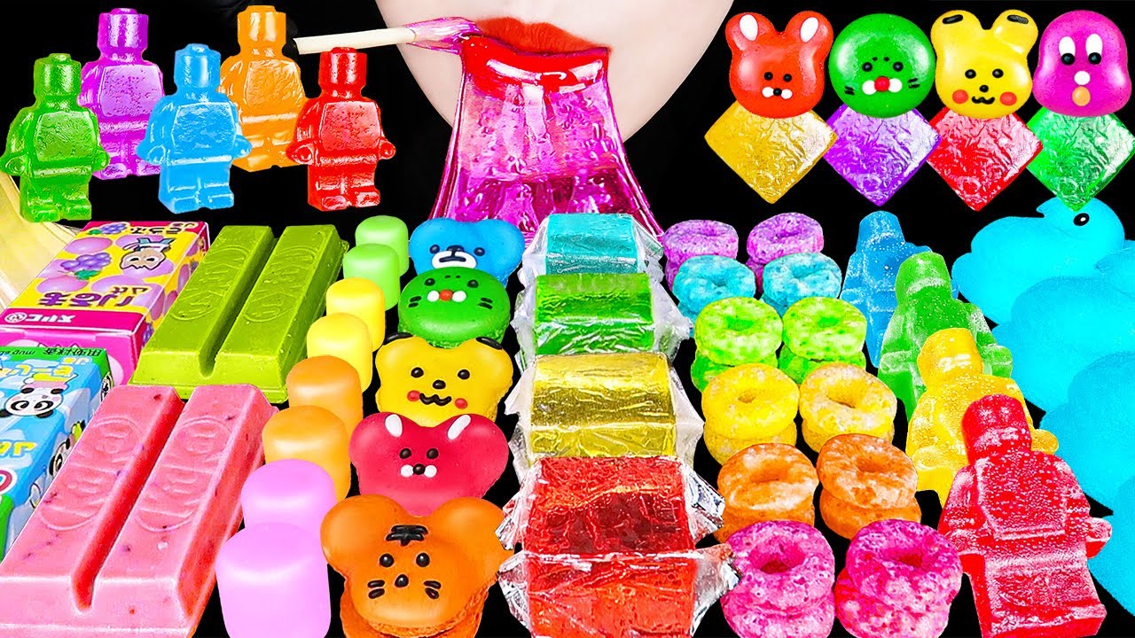 ASMR RAINBOW DESSERTS *KINJO HONEY JELLY EDIBLE LEGO 무지개 킨조젤리 꿀젤리 먹는 레고 코하쿠토 EATING SOUNDS MUKBNAG먹방