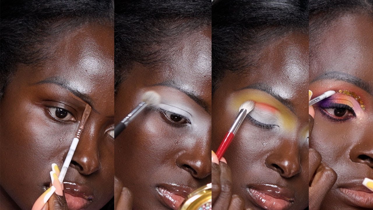 Sunset Blend With Deep Purple And Chunky Glitter Cut Crease #eyeshadowtutorial #1 // OHEMAA