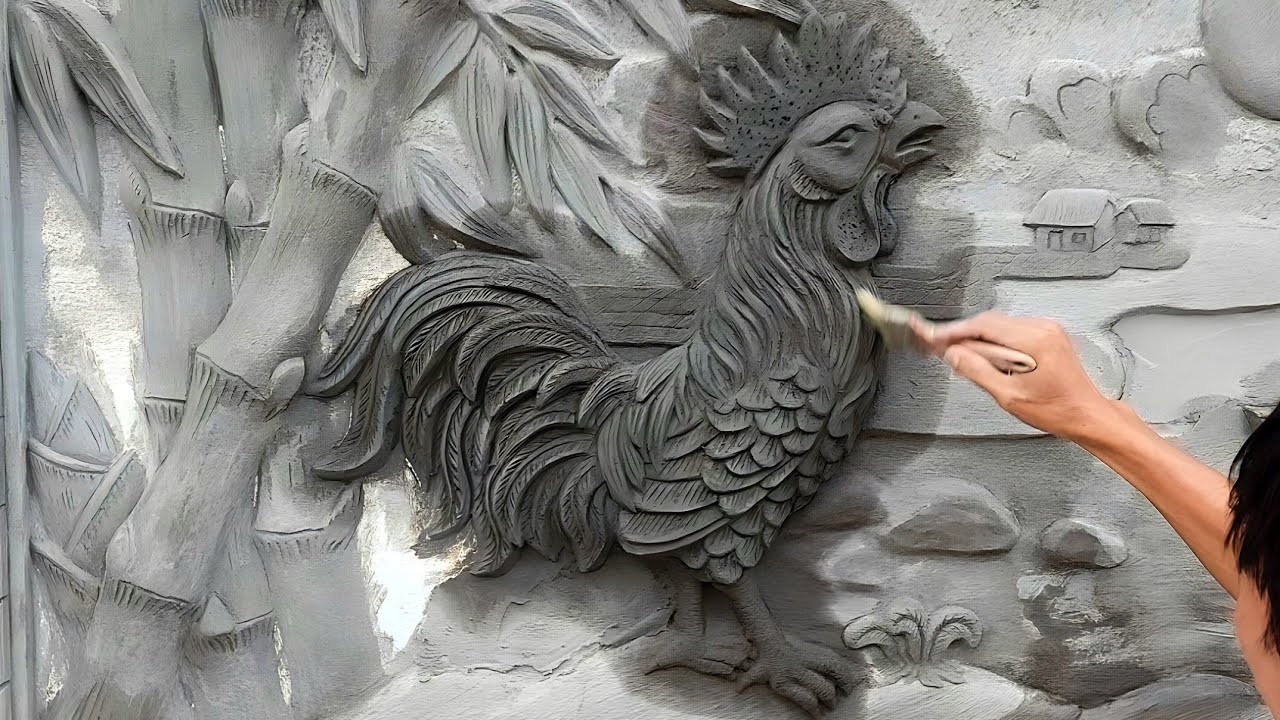 It's great to make a relief of a rooster with cement