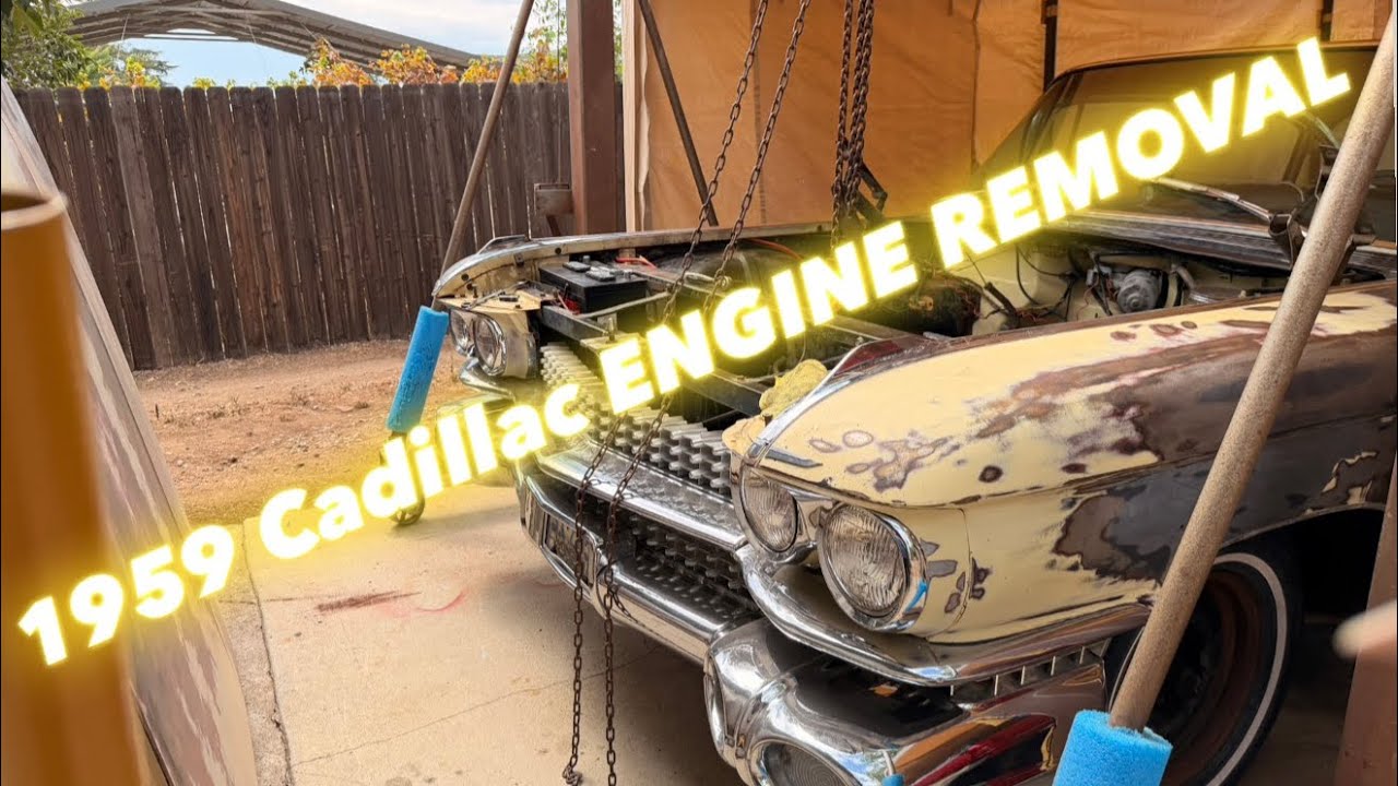 1959 CADILLAC ENGINE REMOVAL #1959cadillac #engine #overhaul #restoration #classiccars 