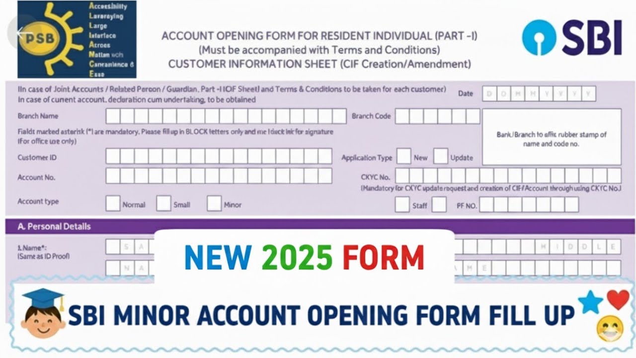 SBI new minor account opening form fill up 2025// SBI mein minor account opening form kaise bharen