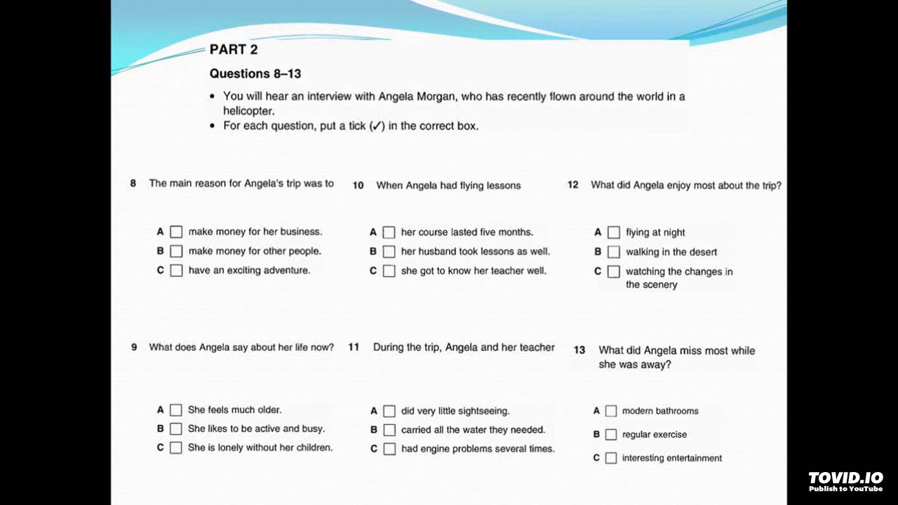 PET 4 Test 1 part 2 questions  8-13