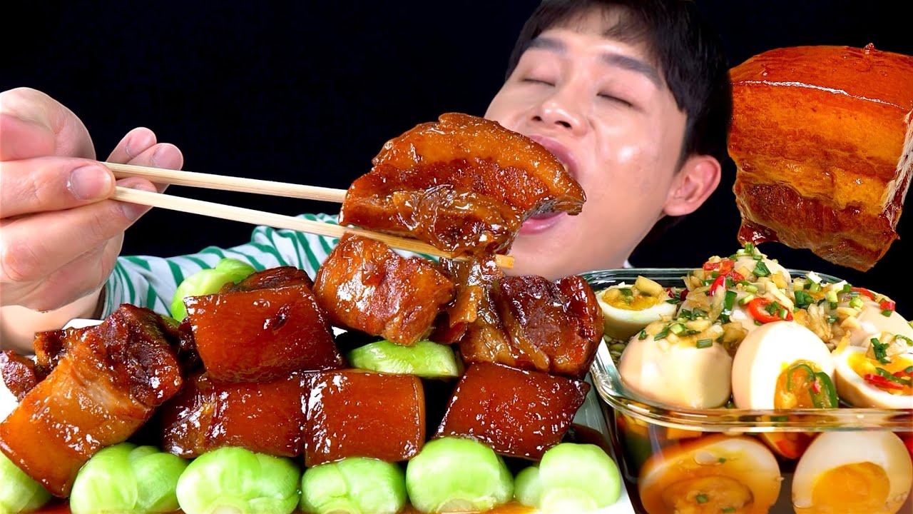 ASMR 달콤짭조름한 동파육과 반숙란으로 만든 마약계란장 햇반 먹방~!! Soy Sauce Pork With Rice Soy Sauce Egg MuKBang~!!