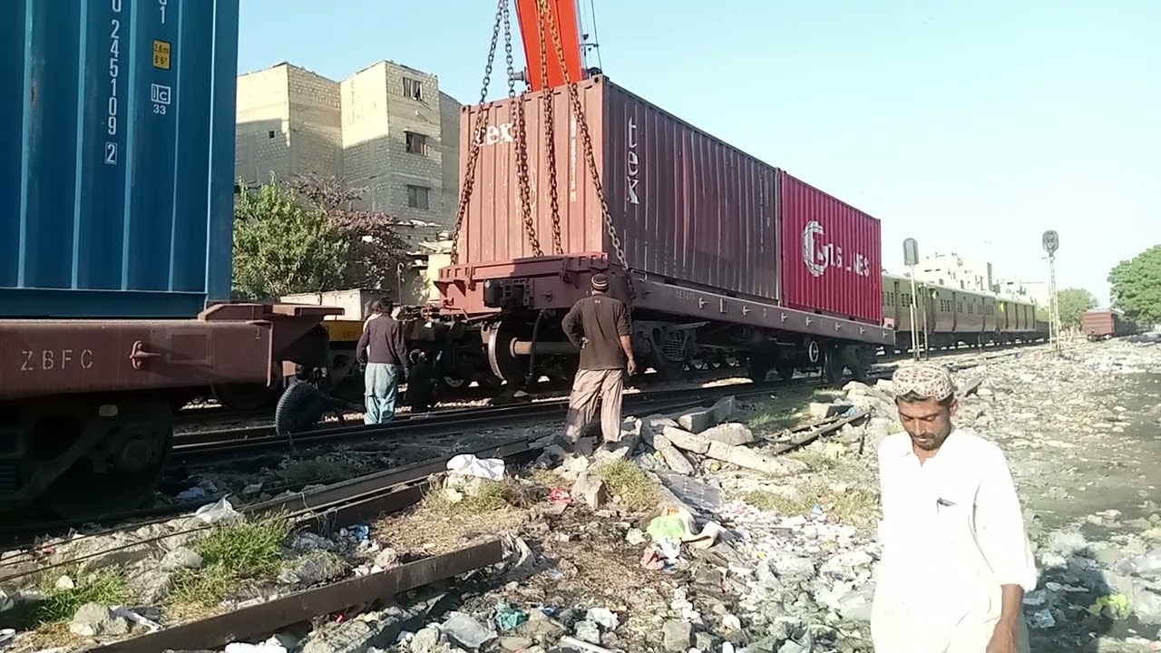 Derailment freight train at baloch colony Crain working on container 