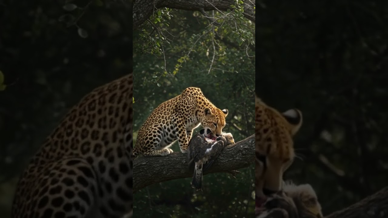 cheetah eating eagle tree  #2025#cheetah #eagle  #wildlife #forest #animals