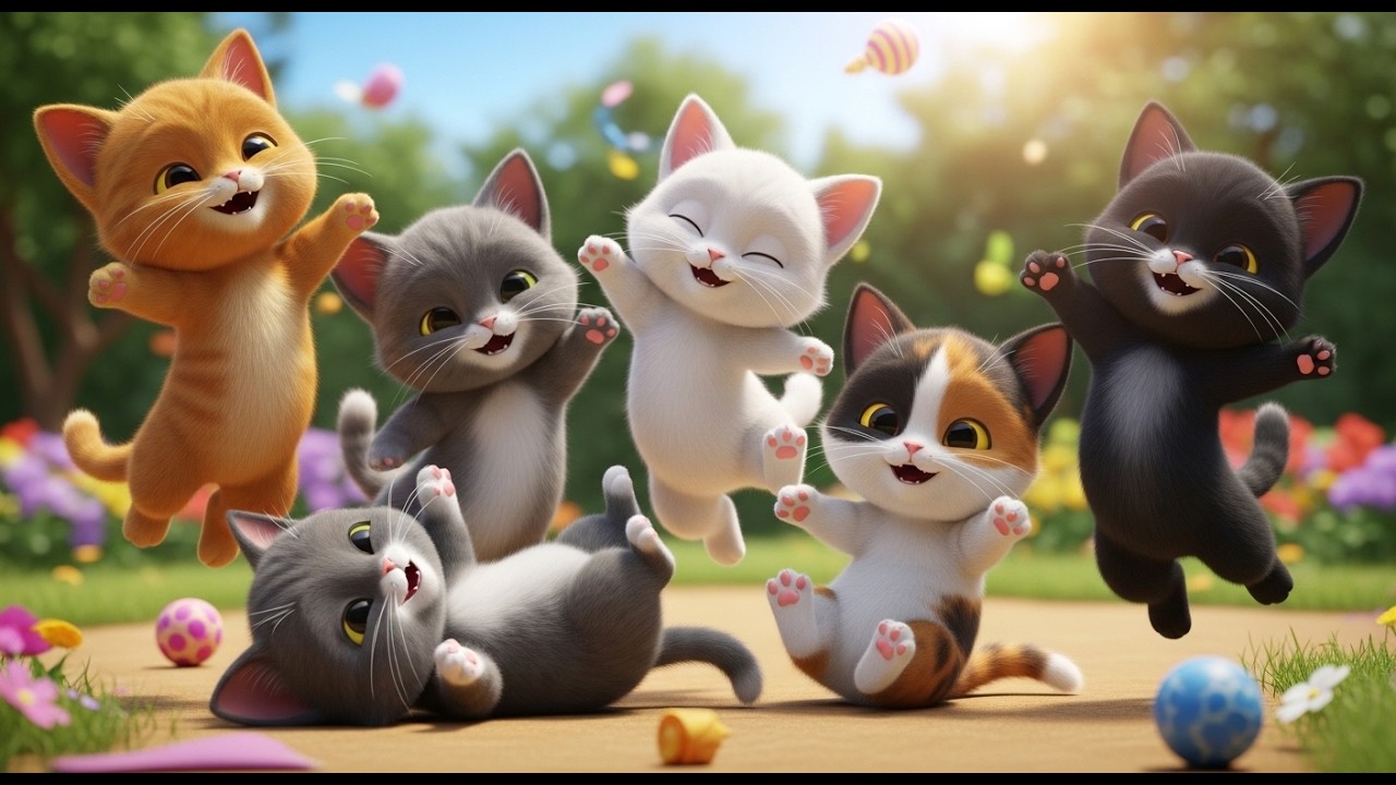 Cinco Pequeños Gatitos Miau Miau Miau | Canciones de Animales y Rimas Infantiles