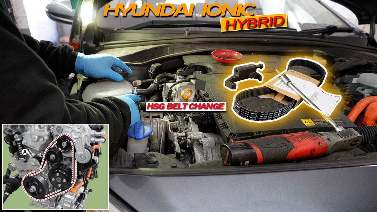 Hyundai Ioniq 138k miles First HSG belt Change (Hybrid Starter Generator Belt) Kia Niro