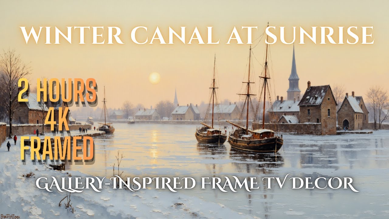 Winter Canal at Sunrise 4K | Cinematic Old Town Harbor for Frame TV | TolgArt Studio