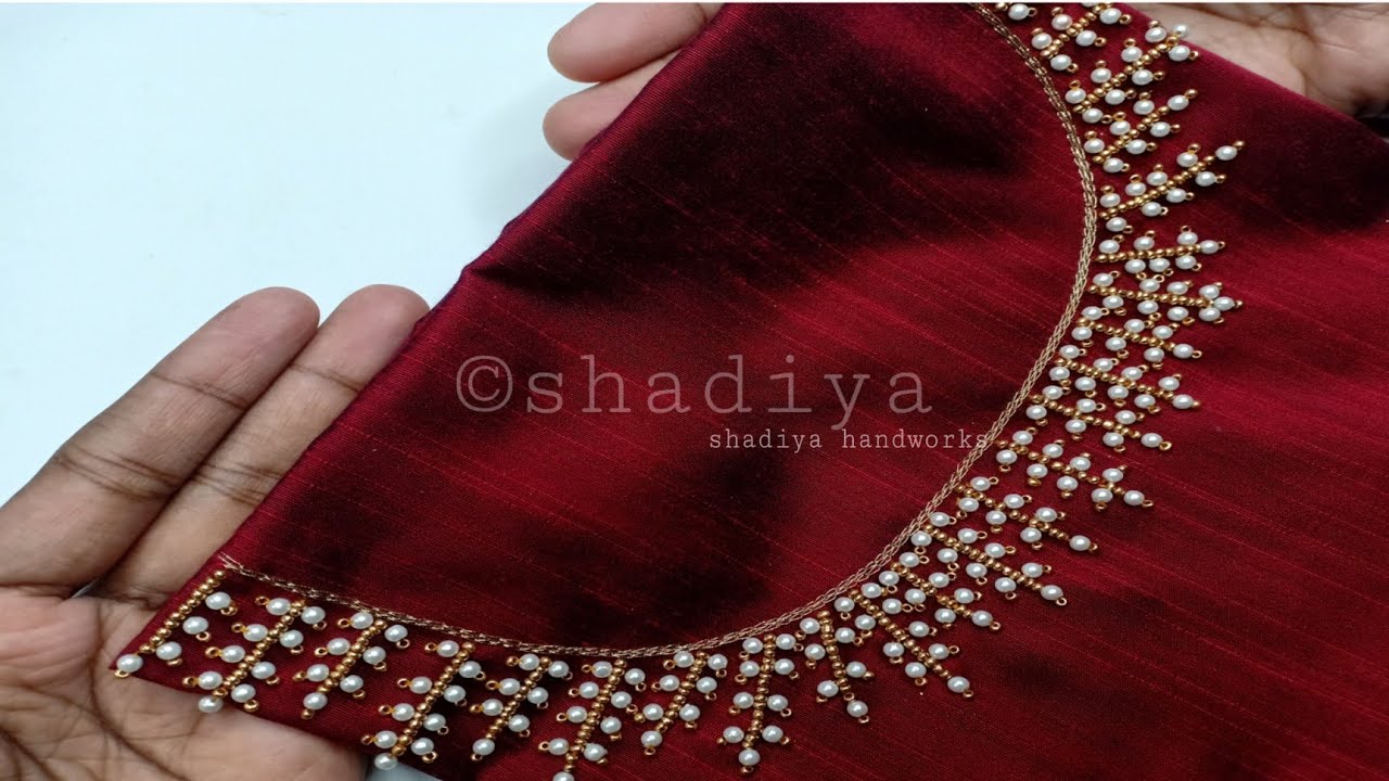 golden sugar beads neck design for blouse and kurti|normal needle aari work for blouse