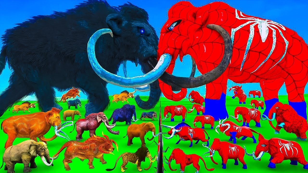 Prehistoric Mammoth vs Spidey Mammoth Size Comparison Epic Battle Animal Revolt Battle Simulator