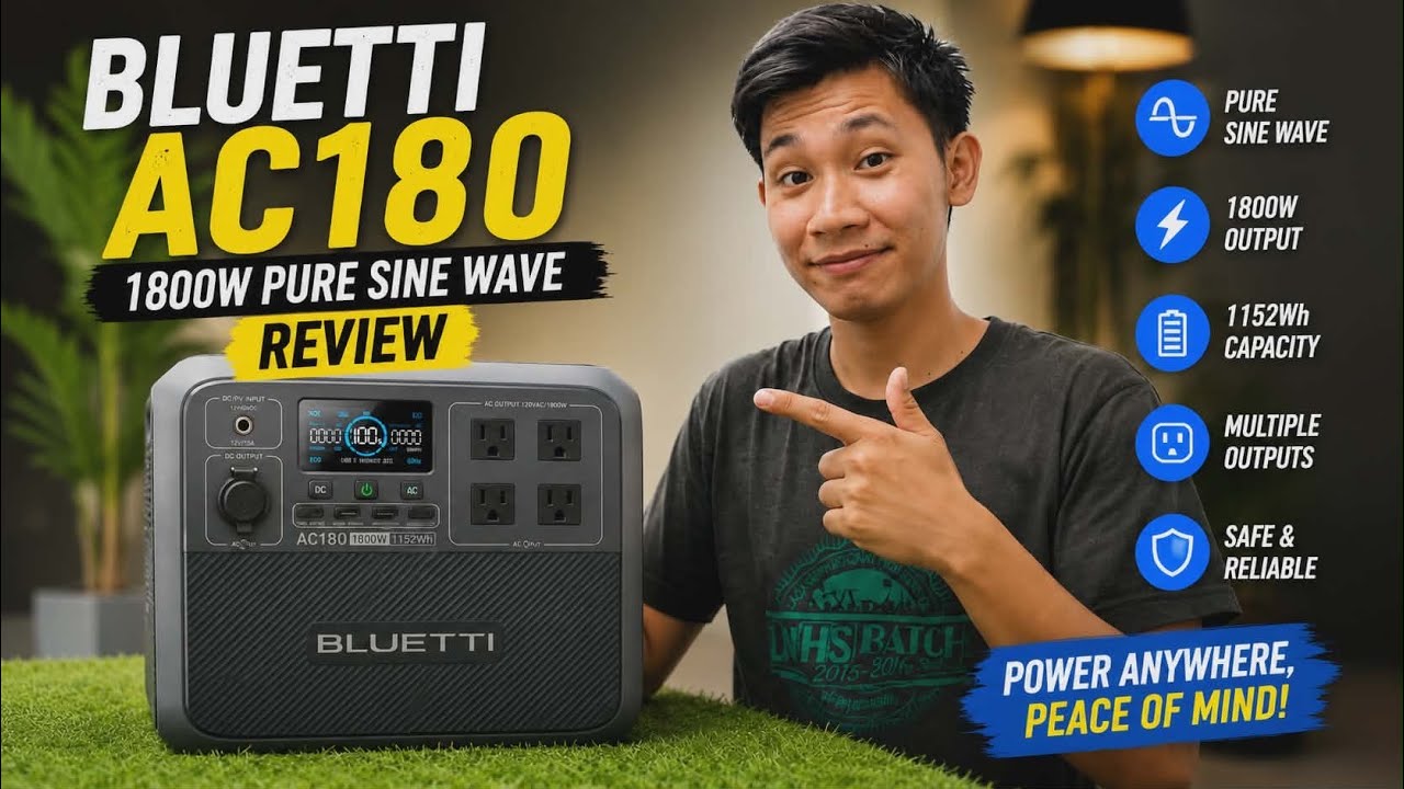 Solar Portable Power Station  BLUETTI AC180 Review 1800W Pure Sine Wave