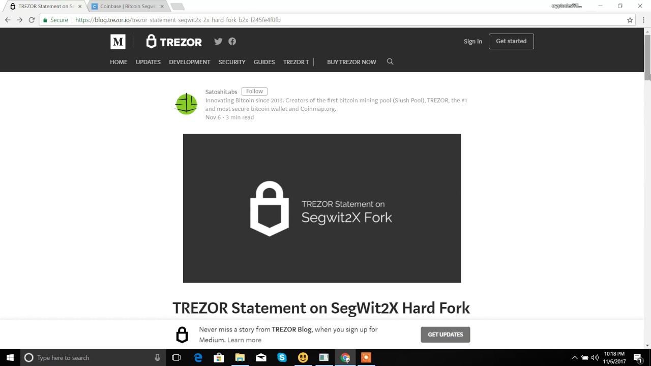 Segwit2X | Trezor vs Coinbase - How to get your free B2X