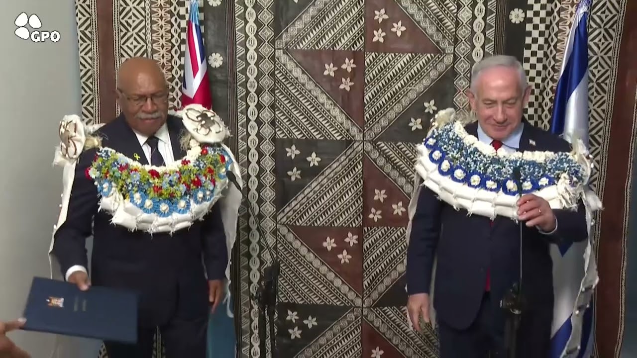 טקס חניכת שגרירות פיג'י במעמד ראש הממשלה בנימין נתניהו וראש הממשלה ושר החוץ של פיג'י סיטיבני רבוקה.
