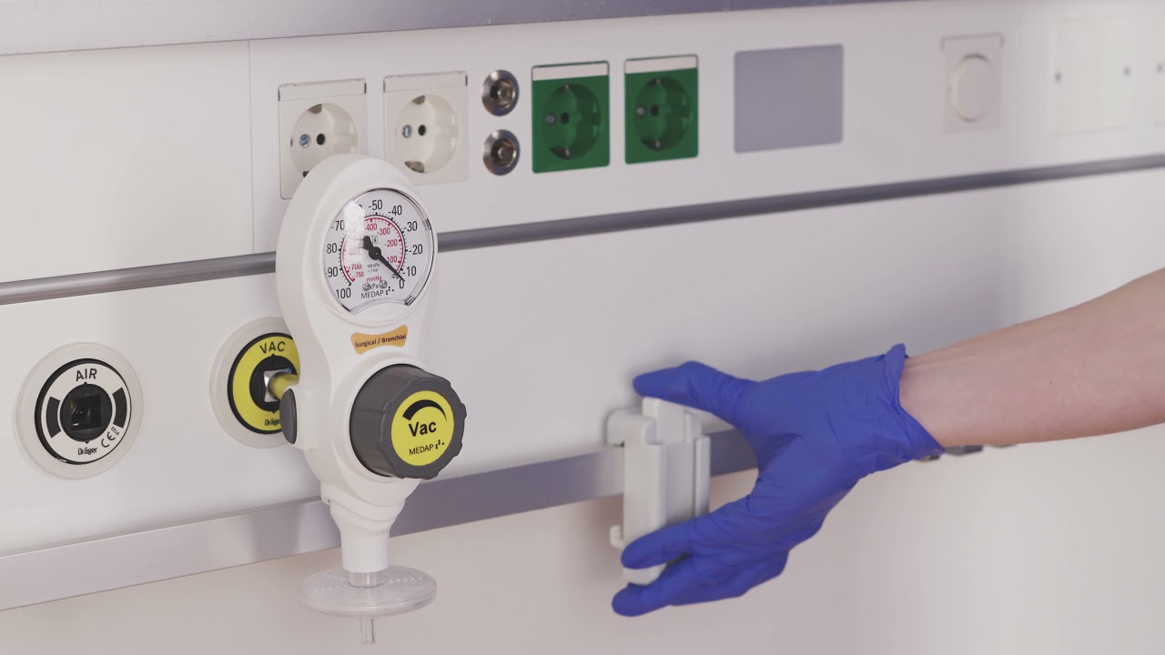 Fixation of ATMOS disposable suction system at equipment rail MEDAP S VAC B 900
