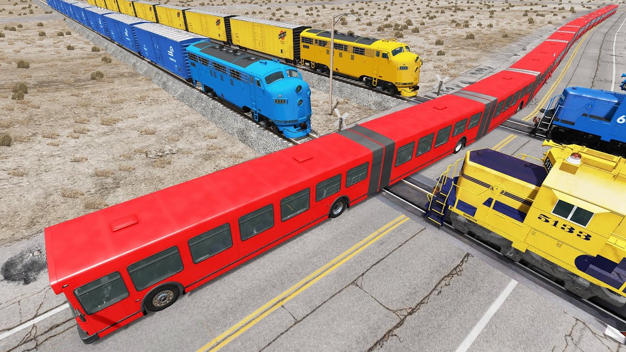 Long Articulated Bus Accident on Rail #67 - Beamng.Drive | Dancing Cars