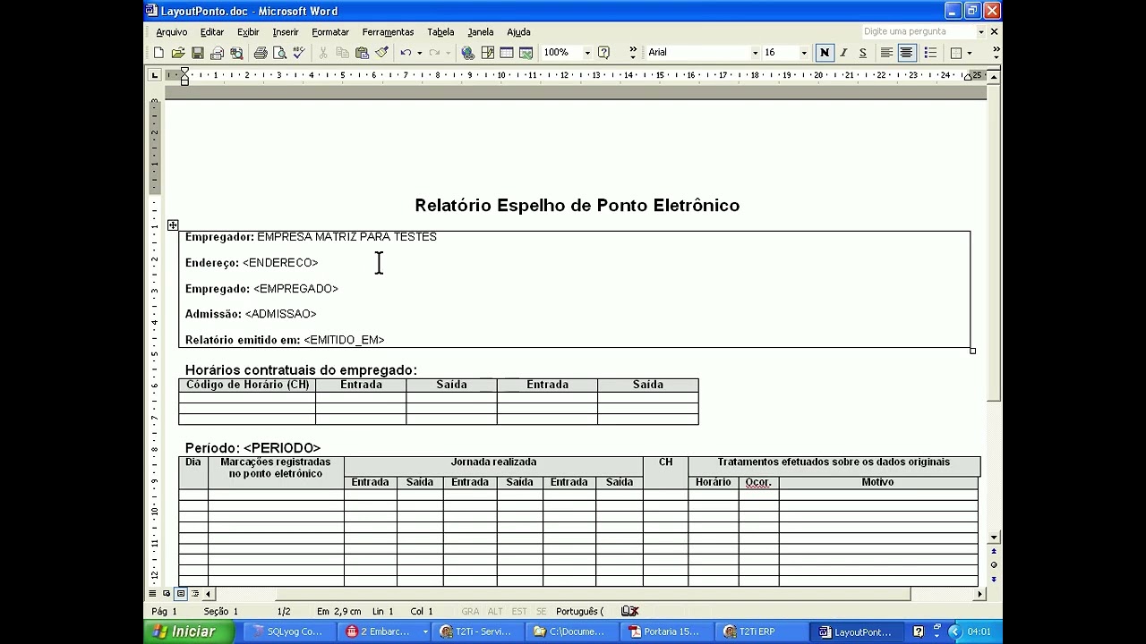 T2Ti ERP 2.0 - Delphi - Ponto Eletrônico - Videoaula 21 - Espelho Ponto Eletrônico - Word 04