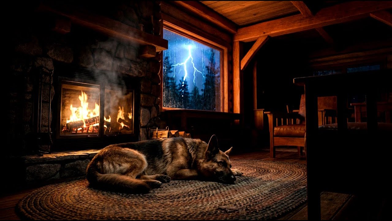 Ambience 🐶 🕯️Cozy Sleeping Dog by the Fireplace 24/7 | Relaxing