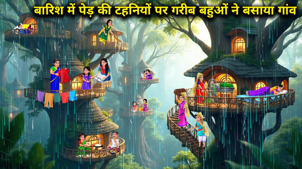 बारिश में पेड़ की टहनियों पर गरीब बहुओं ने बसाया गांव | Hindi kahaniya | Saas Bahu ki Chugaliyan |