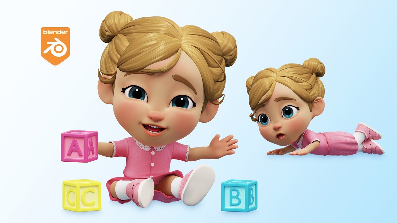 Cartoon Baby Girl Rigged in Blender