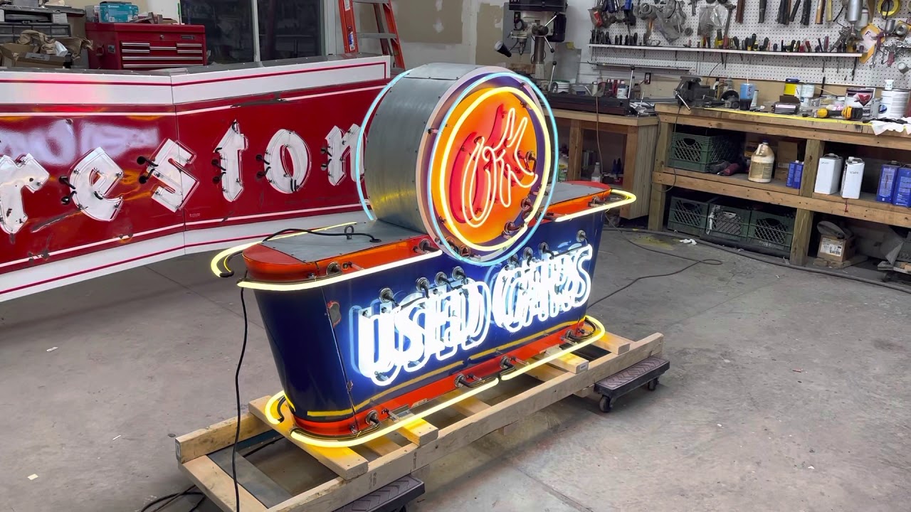 Neon Chevy OK Used Car sign, restored!