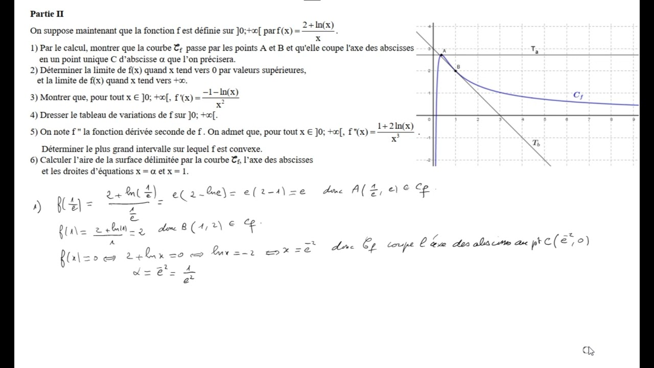 Exercice :  logarithme népérien et calcul d'aire.