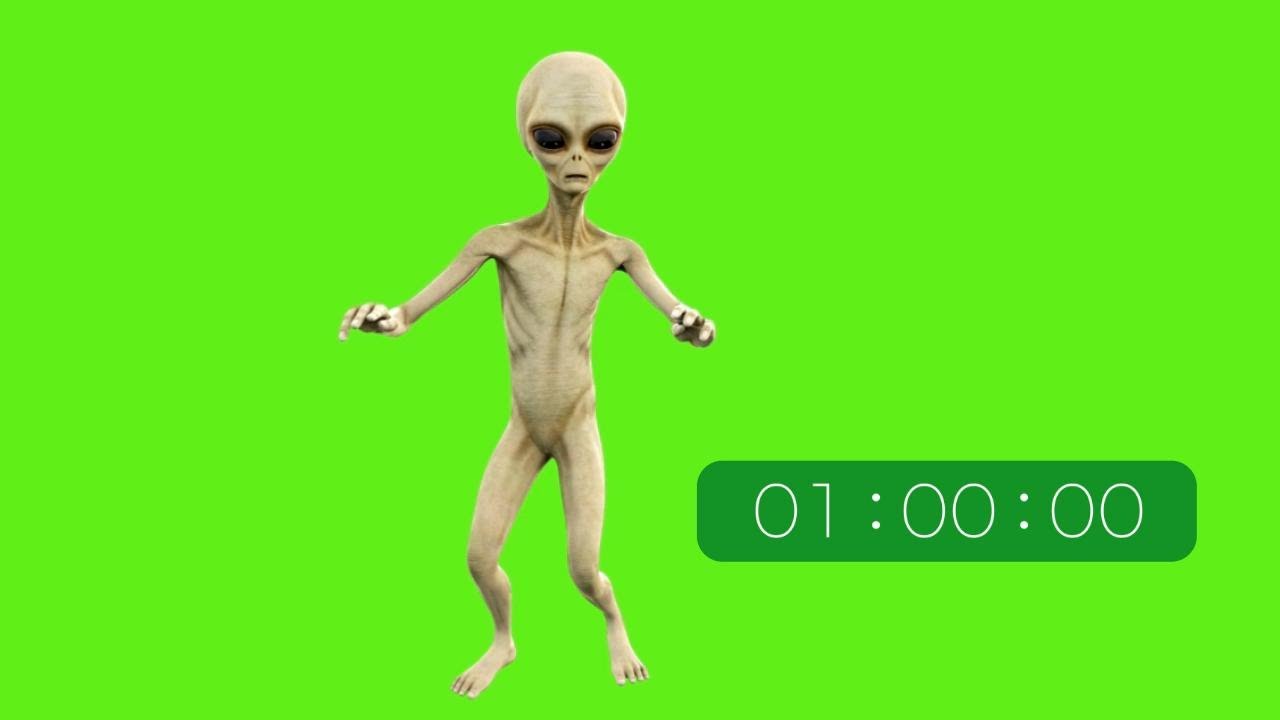 1 minute COUNTDOWN timer - Dancing ALIEN - green screen