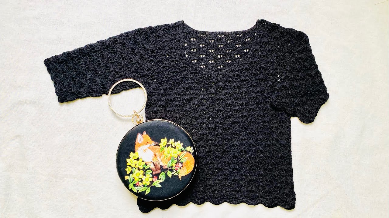 Crochet a black shell croptop - Part 1/ Móc áo sò màu đen - Phần 1