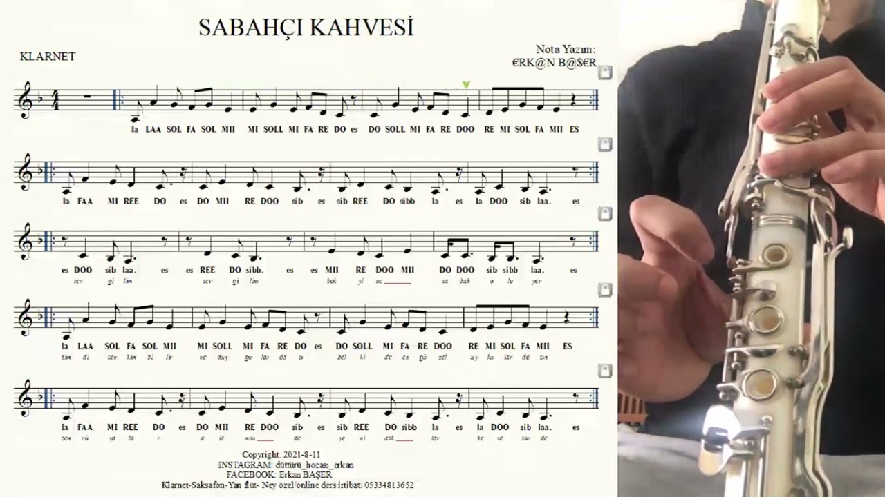 SABAHÇI KAHVESİ (la karar) KLARNET notaları  ALTYAPILI yakın çekim