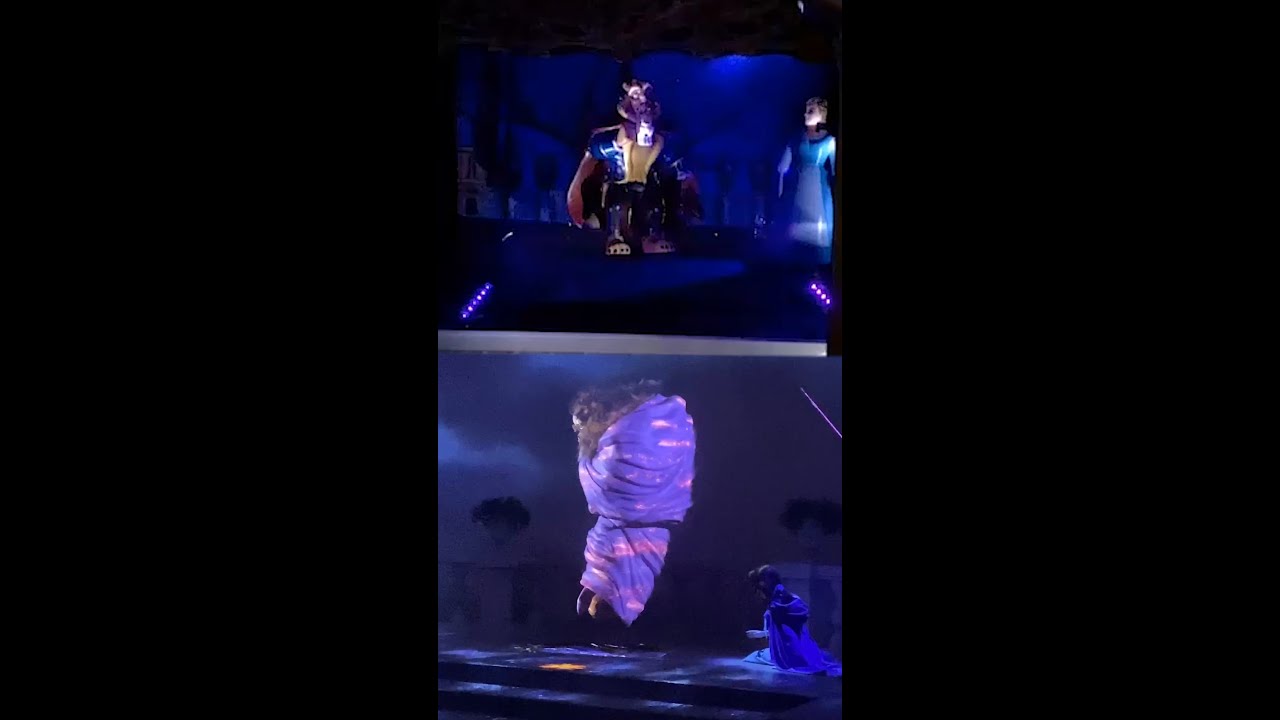 Here's a BTS look at a mock-up of the Beast transformation illusion 🦁➡️👑