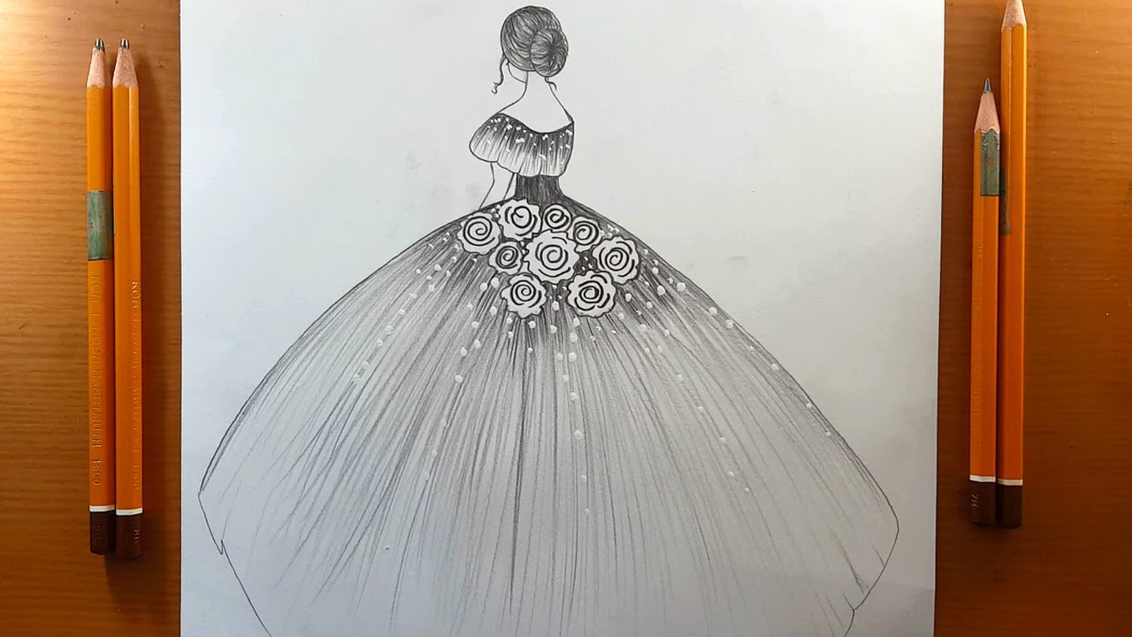 Come disegnare una ragazza con un bellissimo abito (molto facile)  |  Schizzo a matita