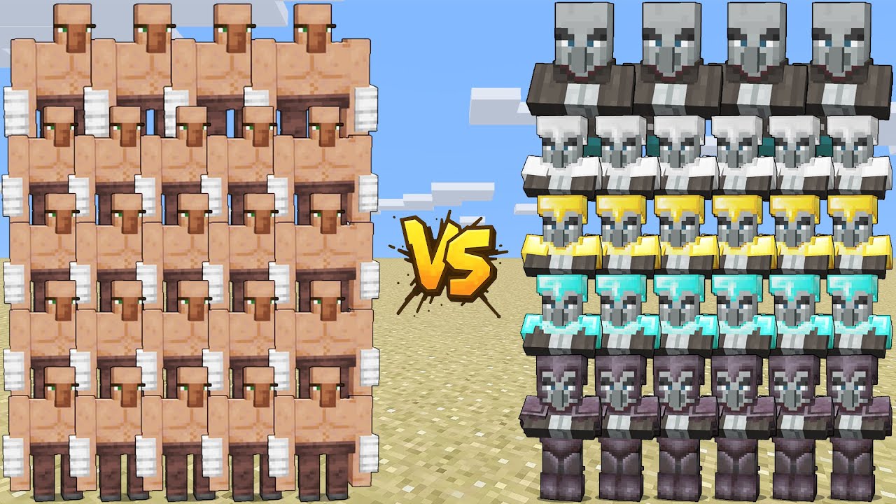 VILLAGERS ARMY VS ALL PILLAGER - RAID FAMILY AND VILLAGE BOSSES | MINECRAFT BATTLE
