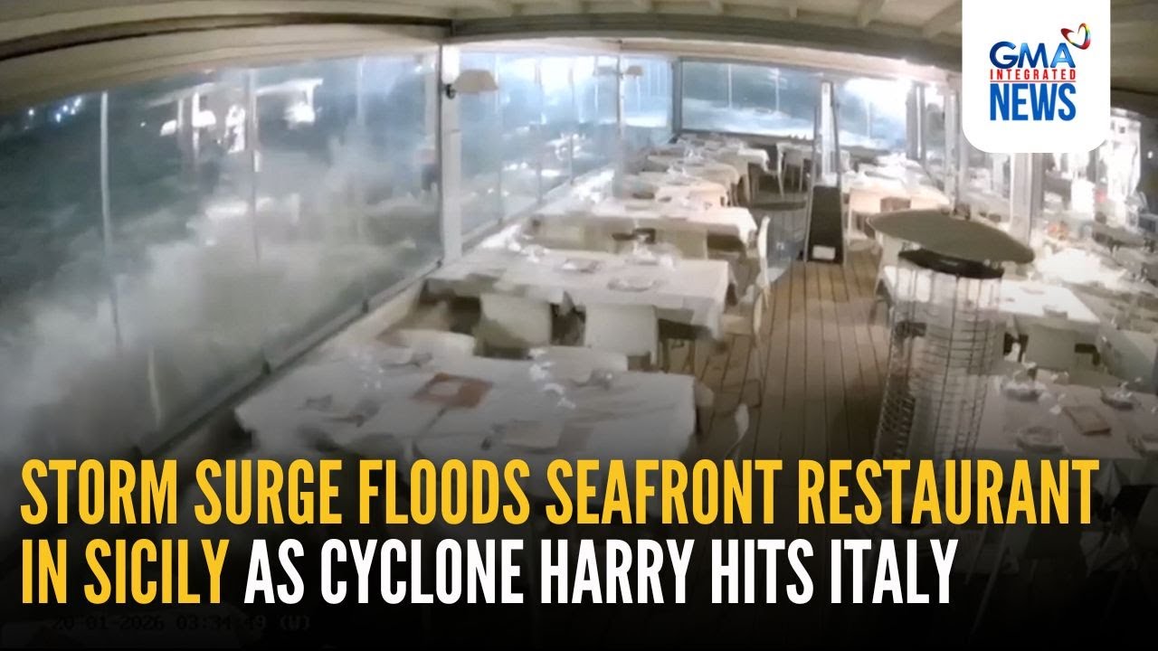 Storm surge floods seafront restaurant in Sicily as Cyclone Harry hits Italy | GMA Integrated News