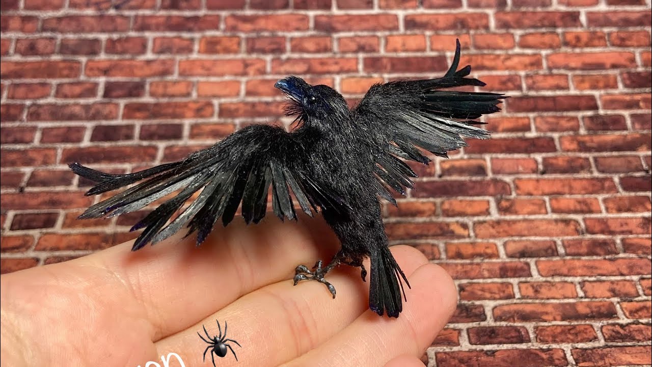 How I made Miniature Raven Bird - Dollhouse realistic polymer clay bird -Raven by Malinik Miniatures