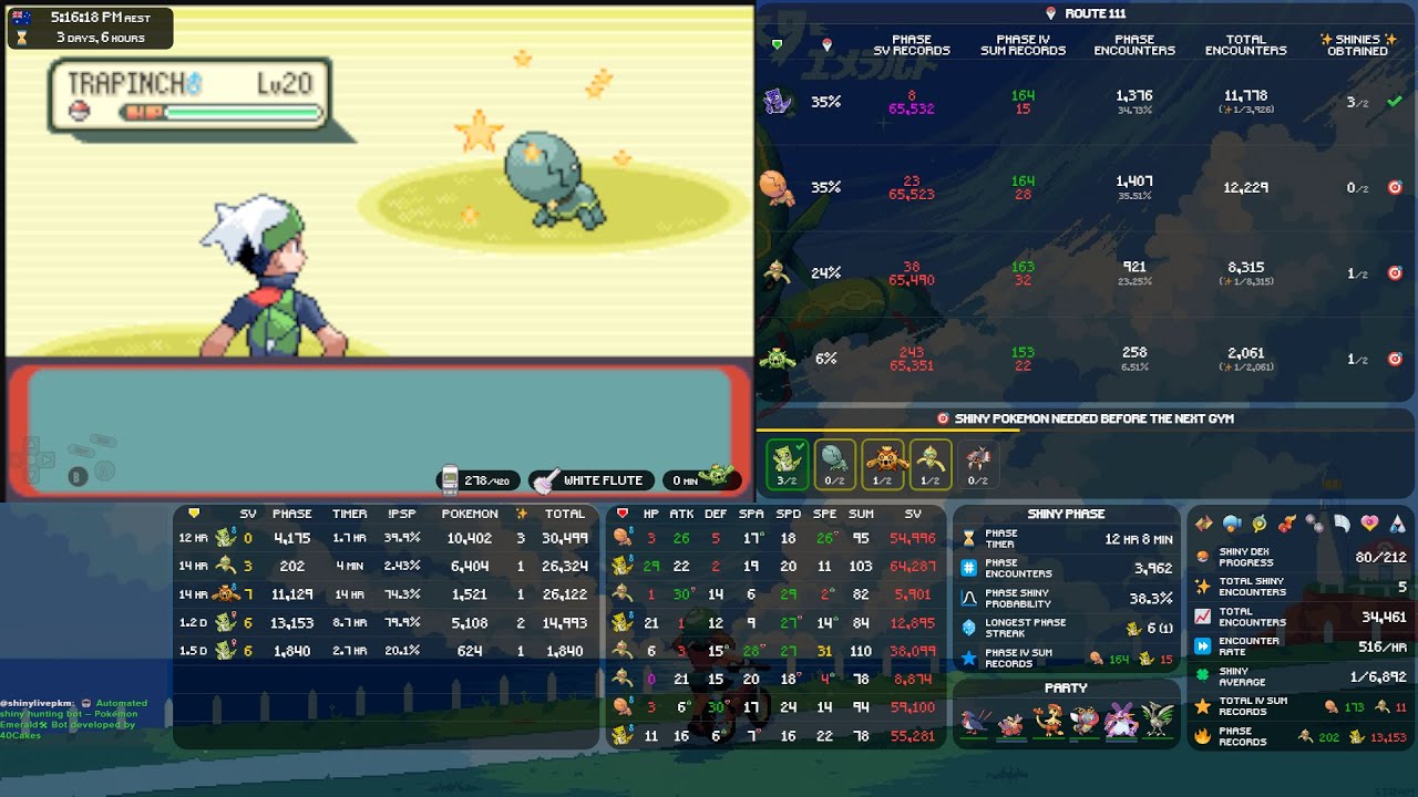 🔴 24/7 ✨ Shiny Staryu Hunt – Pokémon Emerald | ShinyLivePKM | 40 Cakes