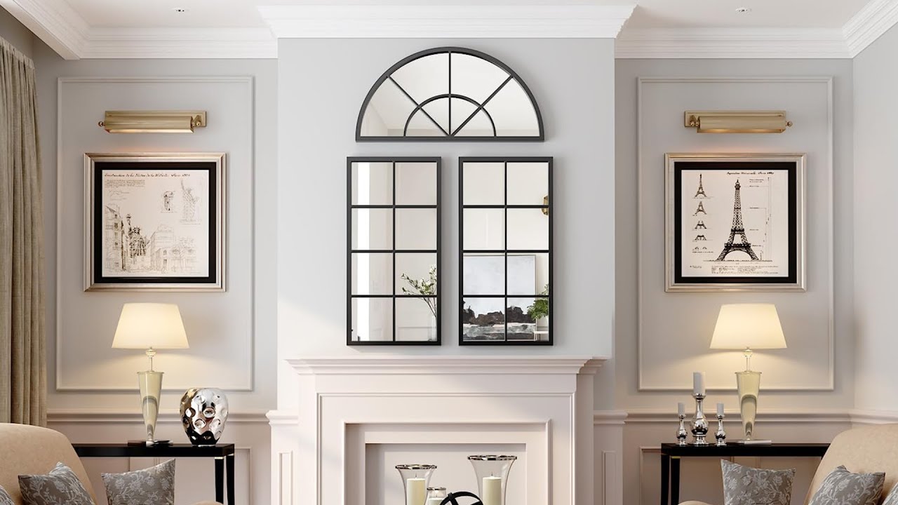 JACUKO Set of 3 Silver Arched Window Metal Mirrors - 47.24x31.5