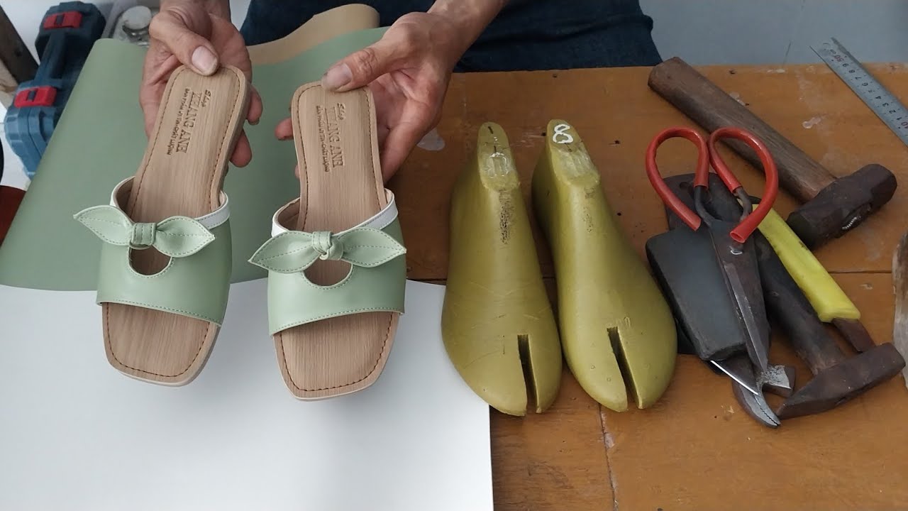 How to make a pair of low-heeled green sandals.