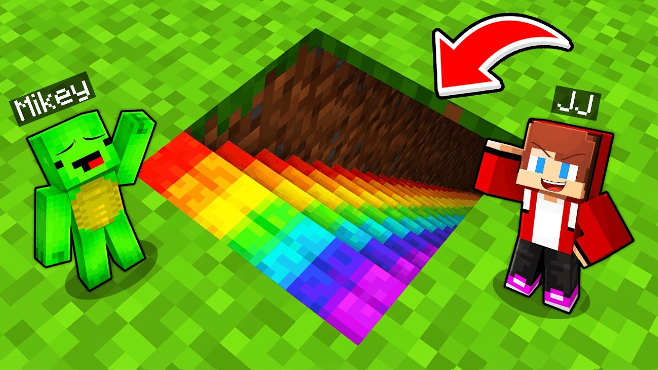 Mikey and JJ Built Secret SMALL BASE Under The RAINBOW STAIRS in Minecraft