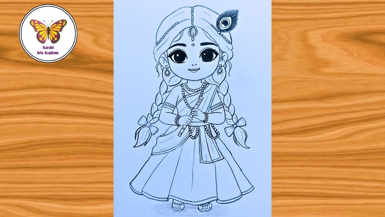 How to draw cute radha rani| beautiful lord radha rani face drawing| chitra