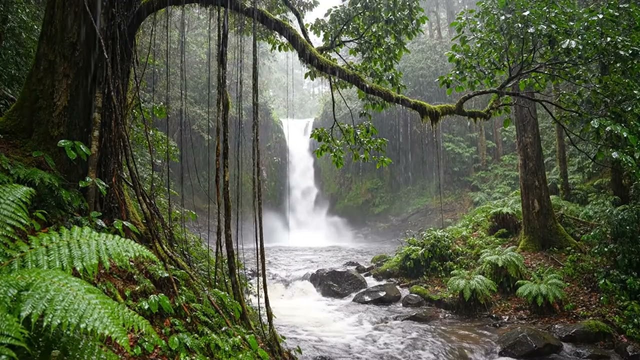 The sound of heavy rain in a tropical forest - Natural ASMR sounds to help you relax and meditate.