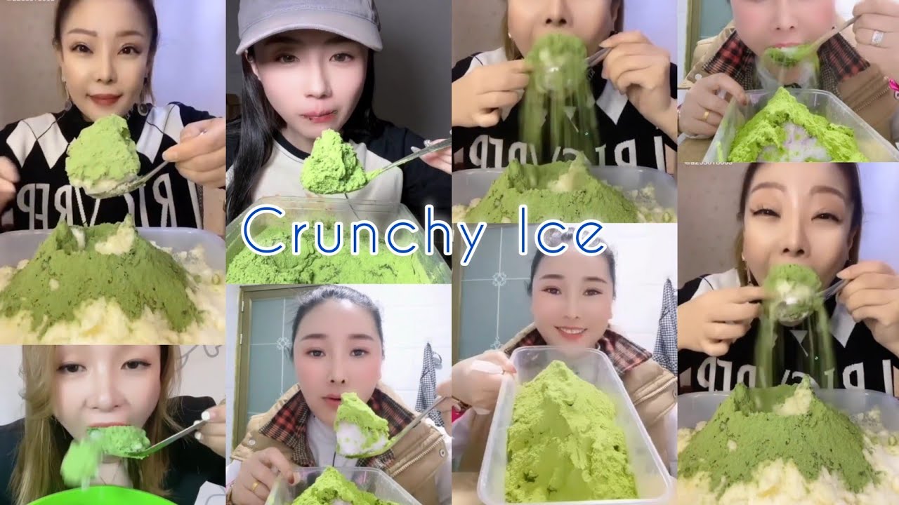 ASMR Heavy Matcha Powder Ice| Soft Ice| Hard Ice| white Ice| snow eating| V-Good Crunchy Ice