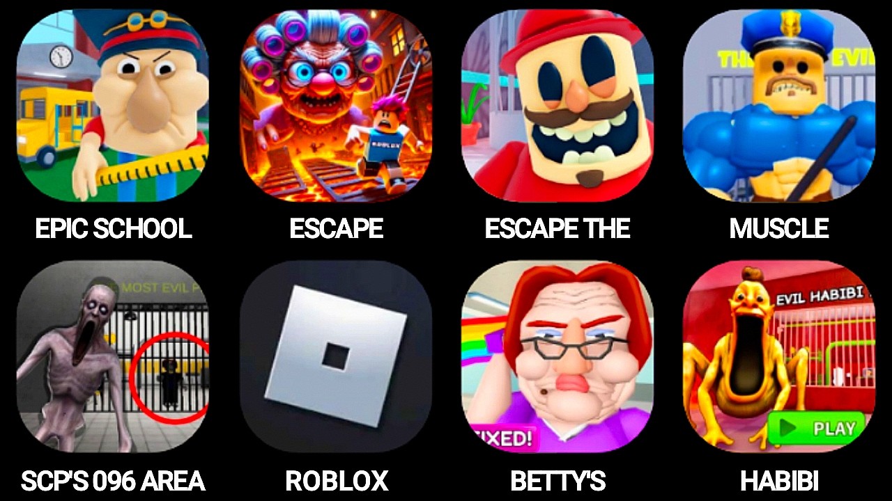 Roblox: Escape Nanny's(scary), Escape The Petshop, Betty's Nursery, Epic School Escape, ..