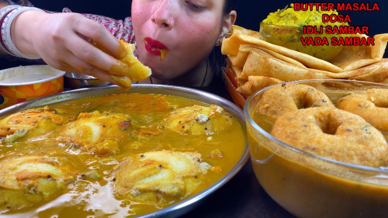 Eating Spicy🔥 Idli Sambar, Vada Sambar, Masala Dosa, Rasmalai, Gulab Jamun, Sponge Rasgulla, Rajbhog