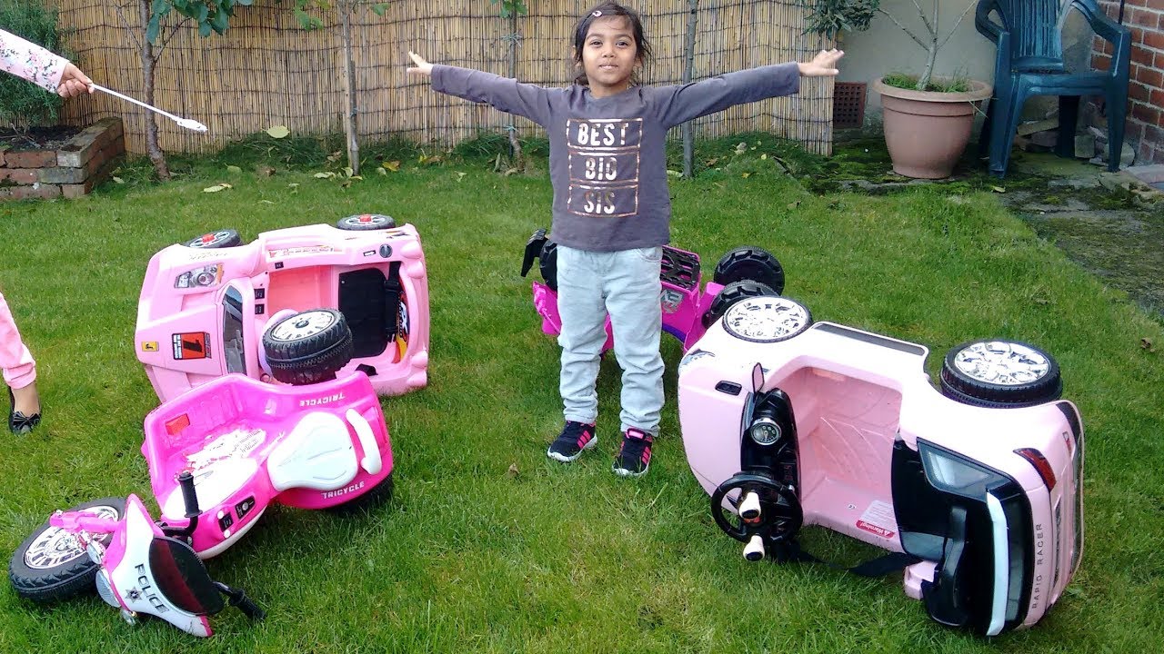 Pink Ride On Cars Upside Down Magic Playtime Fun | Little Girl Playing Kids Power Wheels Toys