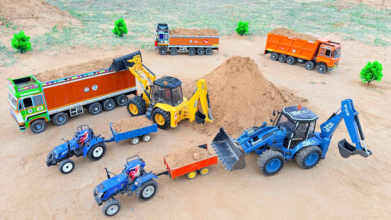 JCB 5CX fully loading sand Tata tipper truck 2518 | Sonalika rx60 tractor | jcb cartoon | gadi wala 
