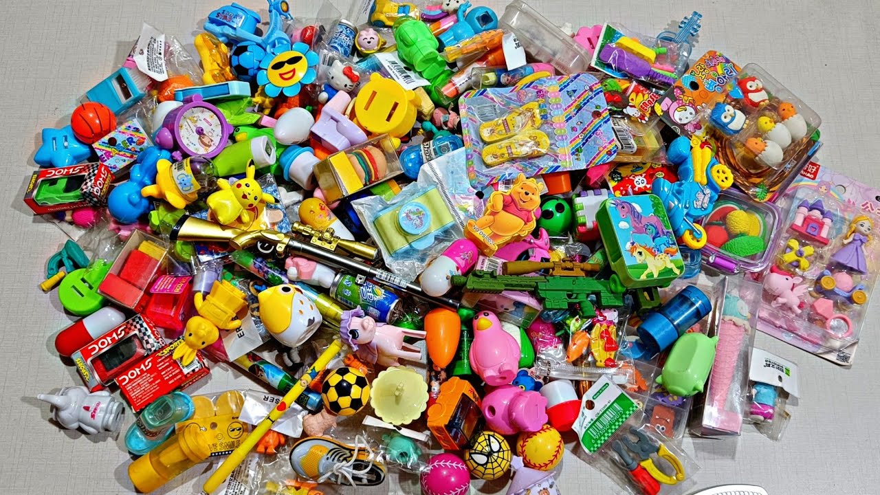 Unique Collection of Erasers & Sharpeners - Car eraser, Capsule pen, Gun eraser, Doms erasner, pen