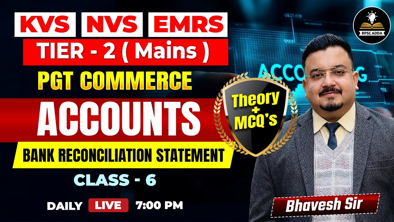 PGT Commerce Accounts | Bank Reconciliation Statement (BRS) 🔥 Theory + MCQs | KVS NVS EMRS Tier-2